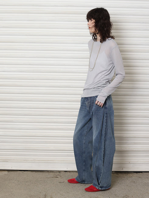 SIDE PLEATED DENIM PANTS / Y243-31045-3 /【 BLUE 】